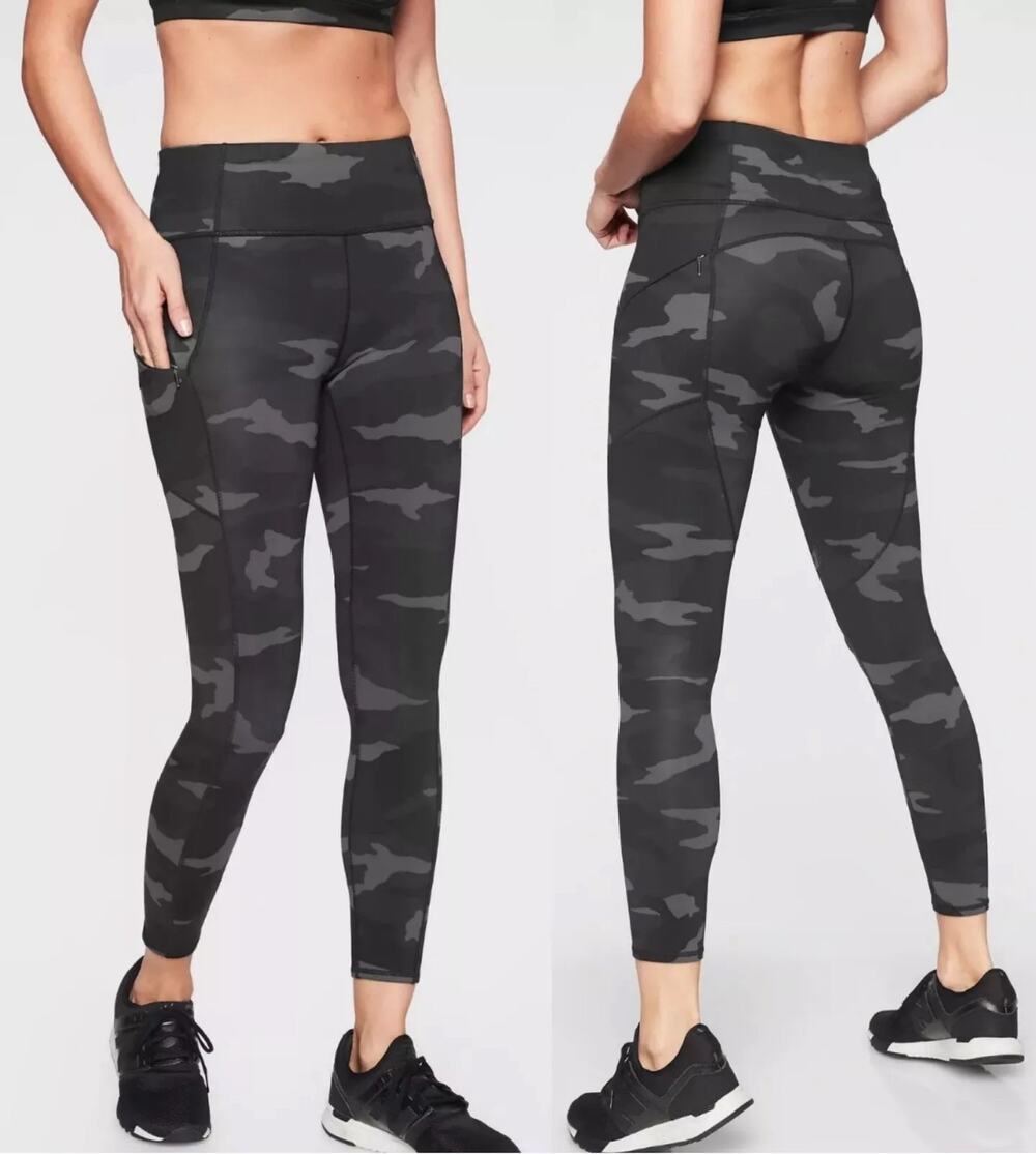 Athleta Ultimate Camo 7/8 Tight 531773 Women’s Size L Black/Gray